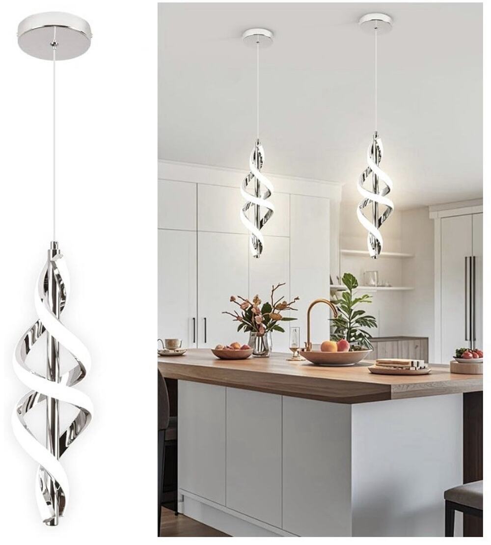 Vloitgol Modern LED Spiral Pendant Light Chrome 4500K Adjustable 18W 1440lm